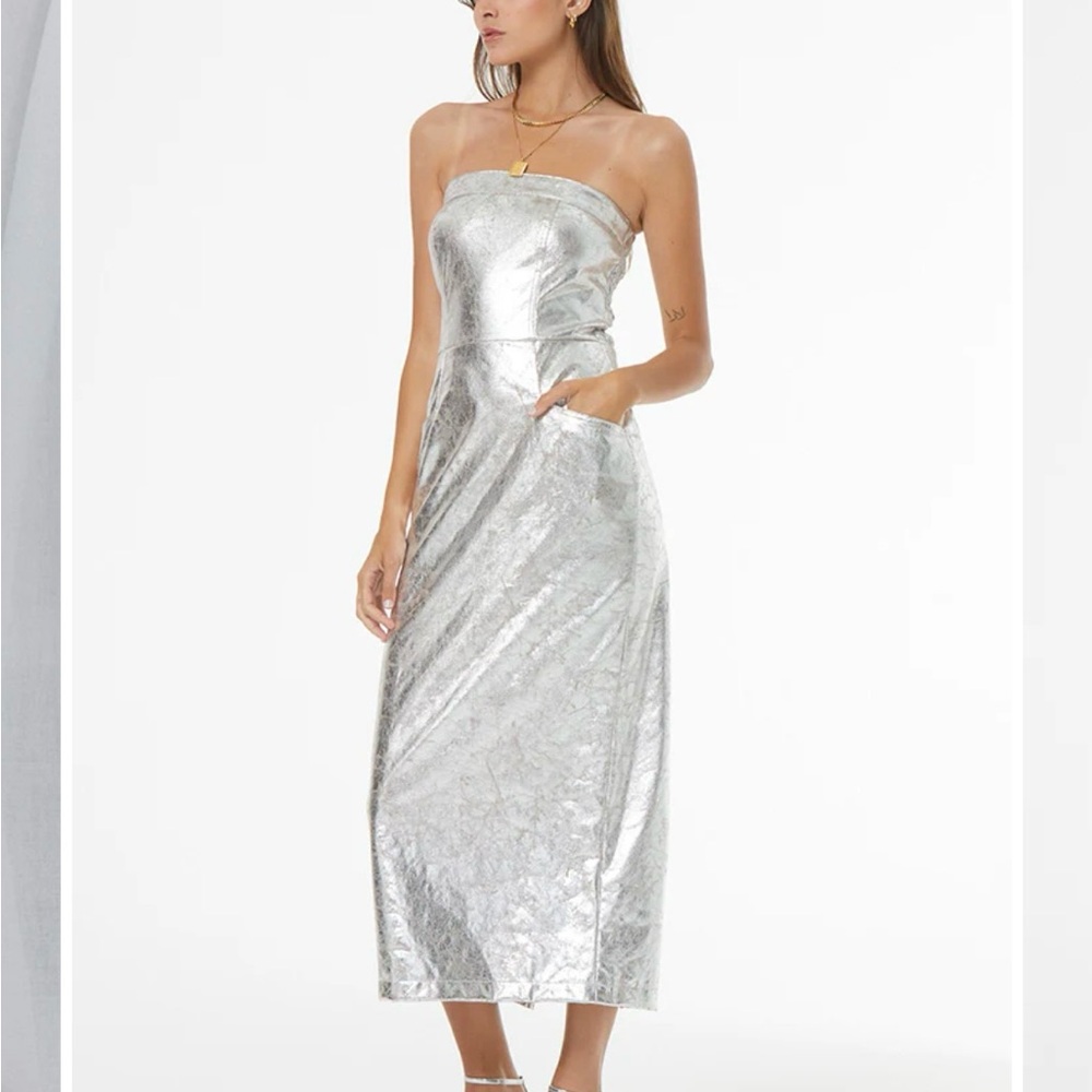 YFB Leather Silver Strapless Gown - Picture 2 of 8